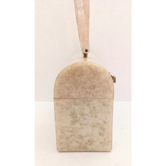 VTG 50s Lucite Box Purse Ivory Pearl Marble Jewel Clasp Twist Top Handle - Picture 5 of 13